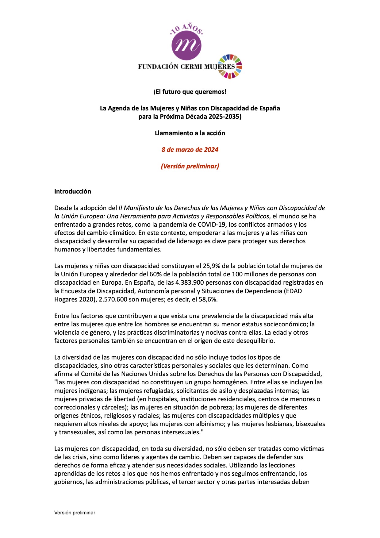 La Agenda de las Mujeres y Niñas con Discapacidad de España para la Próxima Década 2025-2035